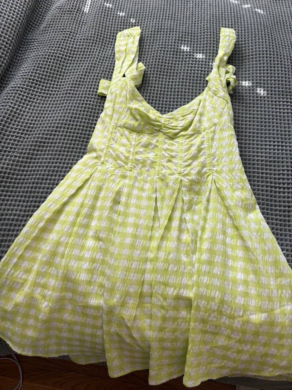 For Love And Lemons Lime and White Gingham Dress NWT